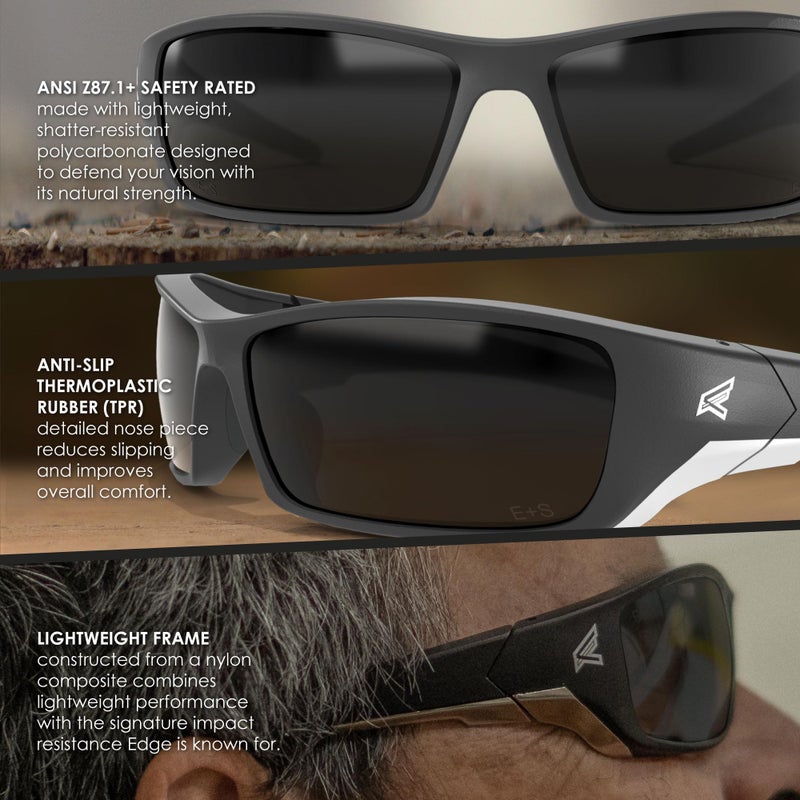 Edge نظارات أمان EDGE Reclus السوداء، مصنفة عالية التأثير Z87.1+، نظارات واقية غير قابلة للانزلاق، نظارات شمسية خفيفة الدخان - Image 4